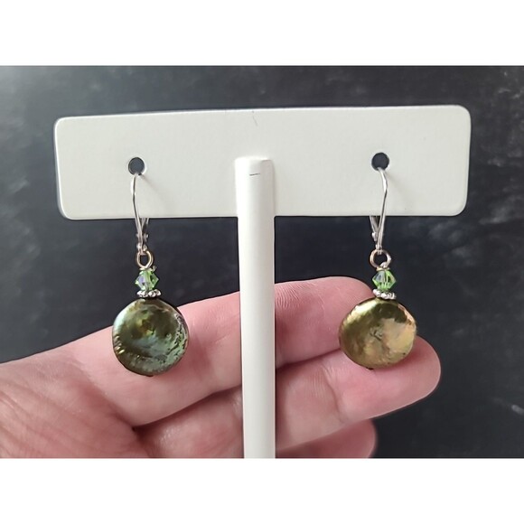 925 Sterling Silver Abalone Shell Beaded Dangling Leverback Earrings Vintage - Picture 5 of 10